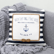 Navy &amp; White Nautical Infinity Ring Bearer Wedding Throw Pillow