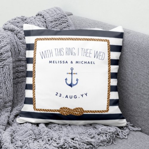 Navy  White Nautical Infinity Ring Bearer Wedding Throw Pillow