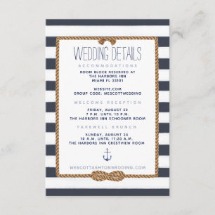 Navy & White Nautical Knot Wedding Details Enclosure Card