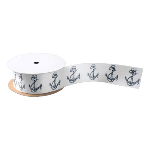 Navy  White Nautical Ships Anchor  Satin Ribbon