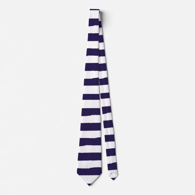 Navy White Nautical Simple Striped Neck Tie (Front)