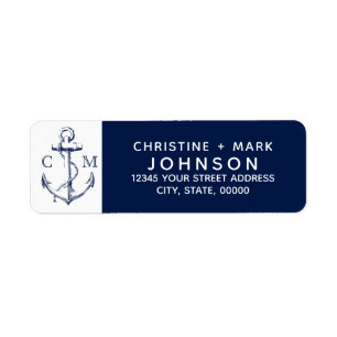 Navy + White Nautical Sketch Anchor Couple   Label