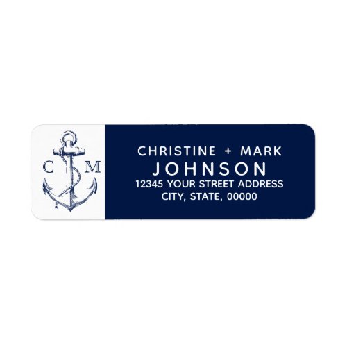 Navy  White Nautical Sketch Anchor Couple  Label