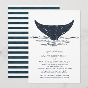 Navy & White Nautical Whale Wedding Invitation