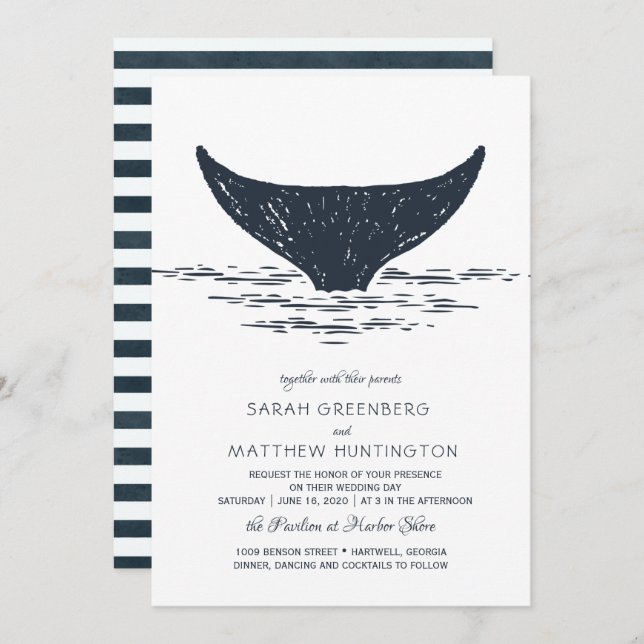 Navy & White | Nautical Whale Wedding Invitation (Front/Back)