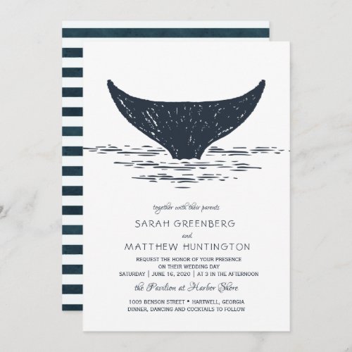 Navy  White  Nautical Whale Wedding Invitation