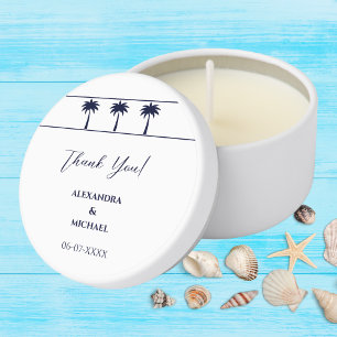 Navy White Palm Tree Coastal Wedding Thank You Mini Candle Favors