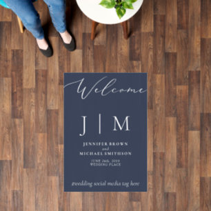 Navy White Party Welcome Modern Classic Wedding Floor Decals