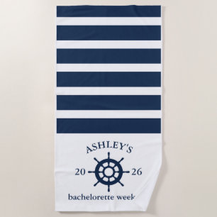 Navy & White Personalized Bachelorette Weekend Beach Towel