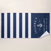 Navy & White Personalized Bachelorette Weekend Beach Towel (Front)