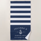 Navy & White Personalized Bachelorette Weekend Beach Towel (Front)