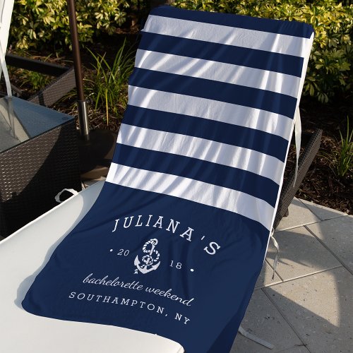Navy  White Personalized Bachelorette Weekend Beach Towel