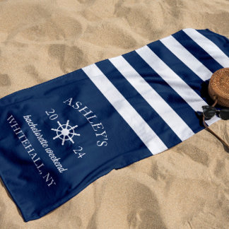 Navy & White Personalized Bachelorette Weekend Beach Towel