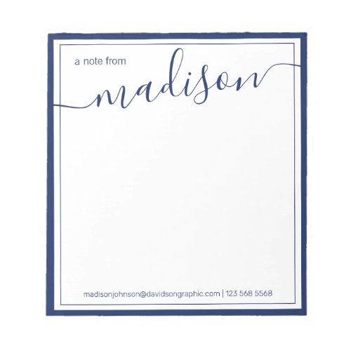  Navy White Personalized Name  From The Desk Of N Notepad