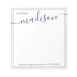 Navy White Personalized Name   From The Desk Of Notepad