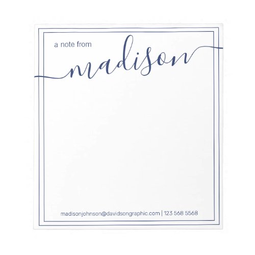  Navy White Personalized Name  From The Desk Of Notepad