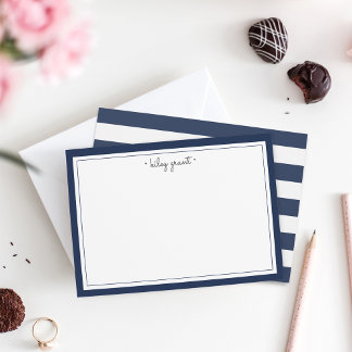Navy & White Personalized Stationery Flat Card