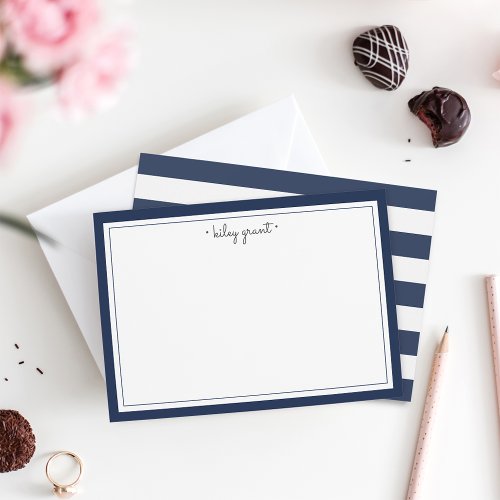 Navy  White Personalized Stationery Flat Card