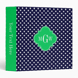 Navy White Polka Dot Emerald Quatrefoil 3 Monogram Ring Binder