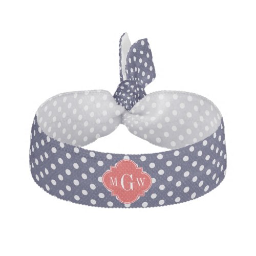 Navy White Polka Dot Red Quatrefoil 3 Monogram Hair Tie