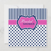 Navy, White Polka Dot Stripe Bridal Shower Invite (Front)