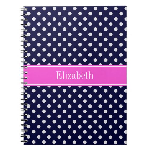 Navy White Polka Dots Hot Pink Ribbon Monogram Notebook