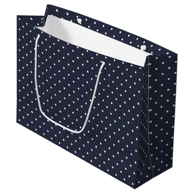 Navy White Polka Dots Large Gift Bag (Front Angled)