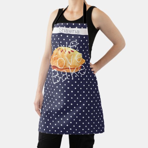 Navy White Polka Dots Live Love Bake Personalized Apron