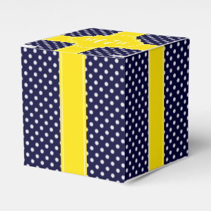 Navy White Polka Dots Yellow Quatrefoil 3 Monogram Favor Boxes