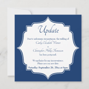 Navy White Postponed Wedding Update Announcement