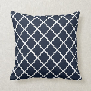 Navy & White Quatrefoil Design Decorative Throw Pillow