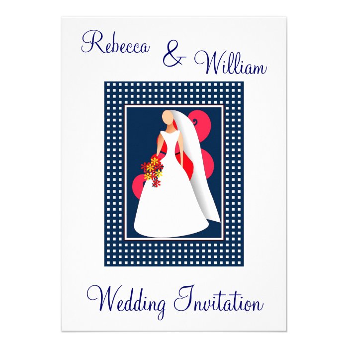 Navy White & Red Modern Wedding Dress Invite Personalized Announcement