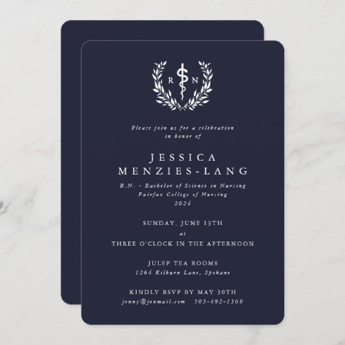 NavyWhite Registered Nurse Asclepius Graduation Invitation