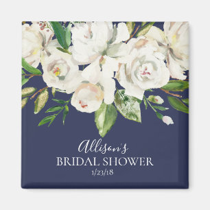 Navy & White Roses Bridal Shower Favor  Magnet