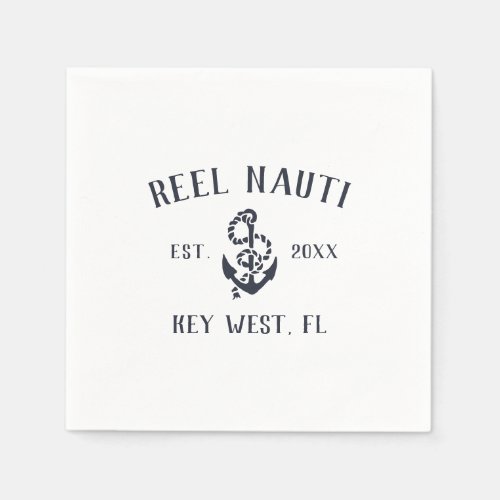 Navy  White Rustic Anchor Logo Boat Name Napkins