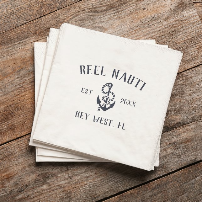 Navy & White Rustic Anchor Logo Boat Name Napkins (Creator Uploaded)