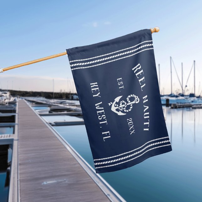 Navy & White Rustic Anchor Personalized Boat Name House Flag (Creator Uploaded)