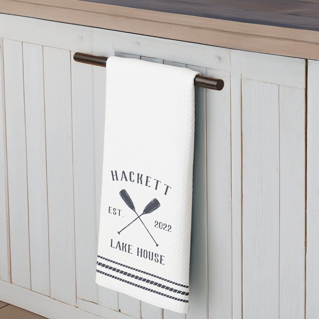 Navy & White Rustic Oars Personalized Lake House Kitchen Towel (Creator Uploaded)