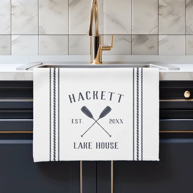 Navy & White Rustic Oars Personalized Lake House Kitchen Towel (Creator Uploaded)