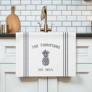 Navy & White Rustic Pineapple Personalized Kitchen Towel