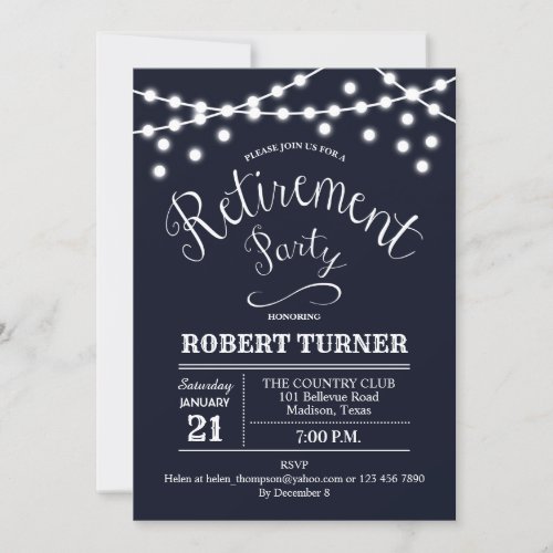 Navy White Rustic Retirement Party Invitation