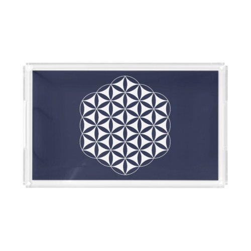 Navy  White Sacred Geometry Flower of Life Acrylic Tray