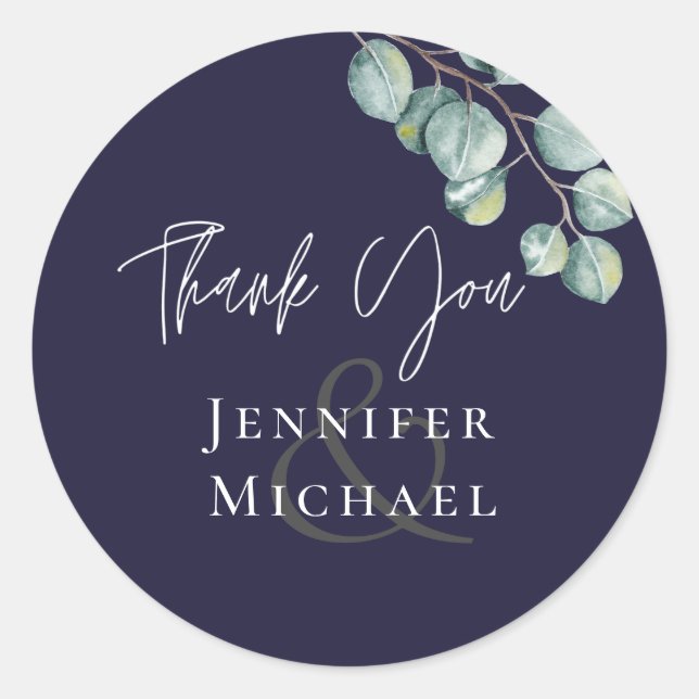 Navy White Sage THANK YOU Eucalyptus Stickers (Front)