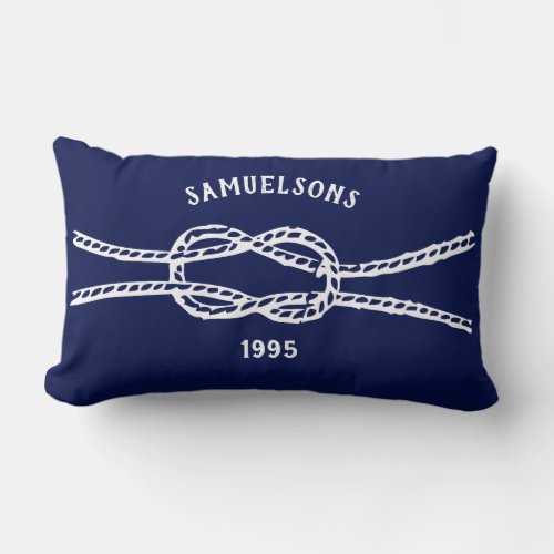 Navy White Sailors Knot Nautical Lumbar Pillow