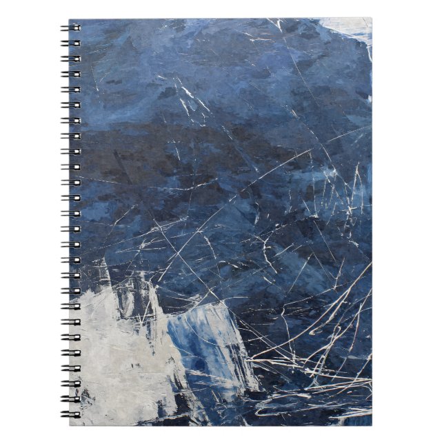 Navy White Scratch Texture Abstract Notebook (Front)