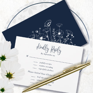 Navy White Script Typography Menu Choice RSVP
