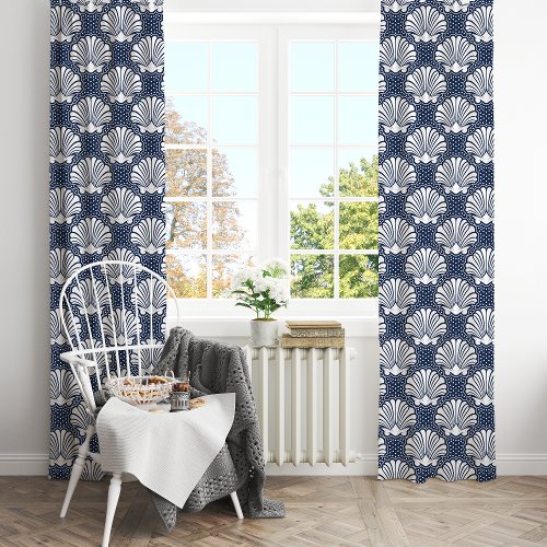 Navy &Amp;Amp; White Seashell Coastal Blackout Curtains