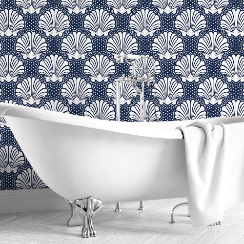 Navy &Amp;Amp; White Seashell Wallpaper