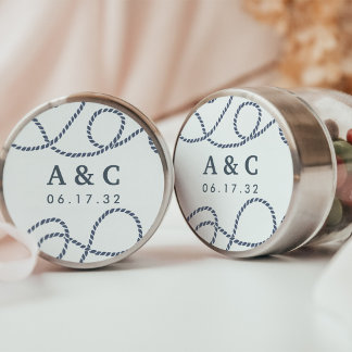 Navy & White | Seaworthy Wedding Monogram Classic Round Sticker