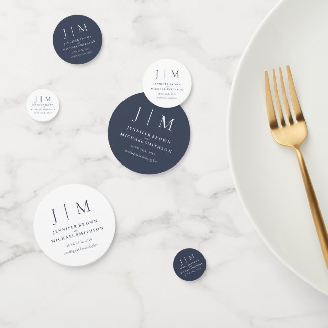 Navy White Simple Formal Monogram Classic Wedding Confetti
